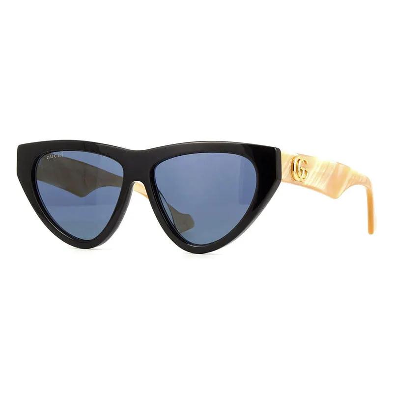 Gucci Sunglasses Cat Eye Full Rim, Shiny Black Frame and Blue Lens GG1333S004