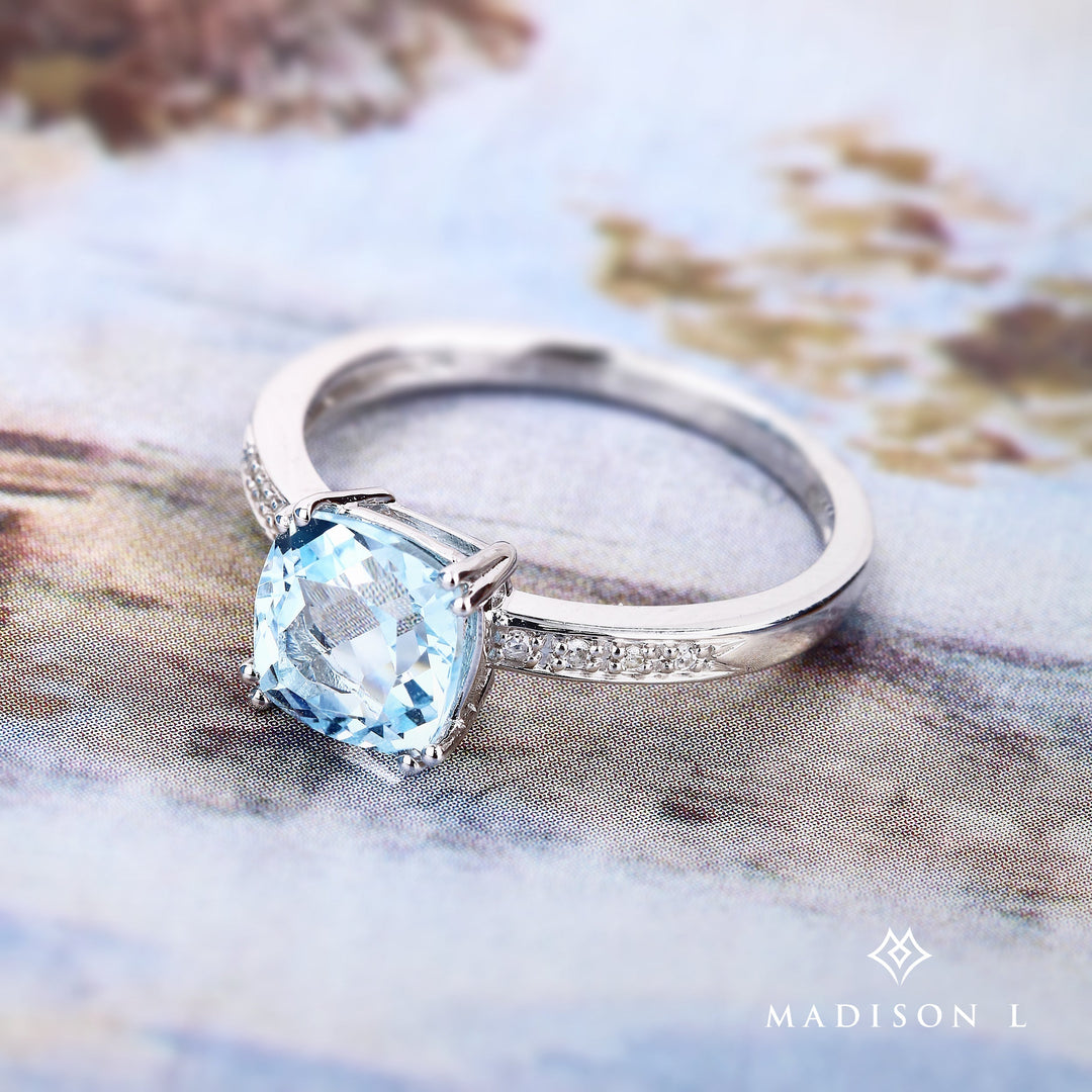 Rings - 14K White Gold,Blue Topaz RING - R1108BTW - Ask Me Wear