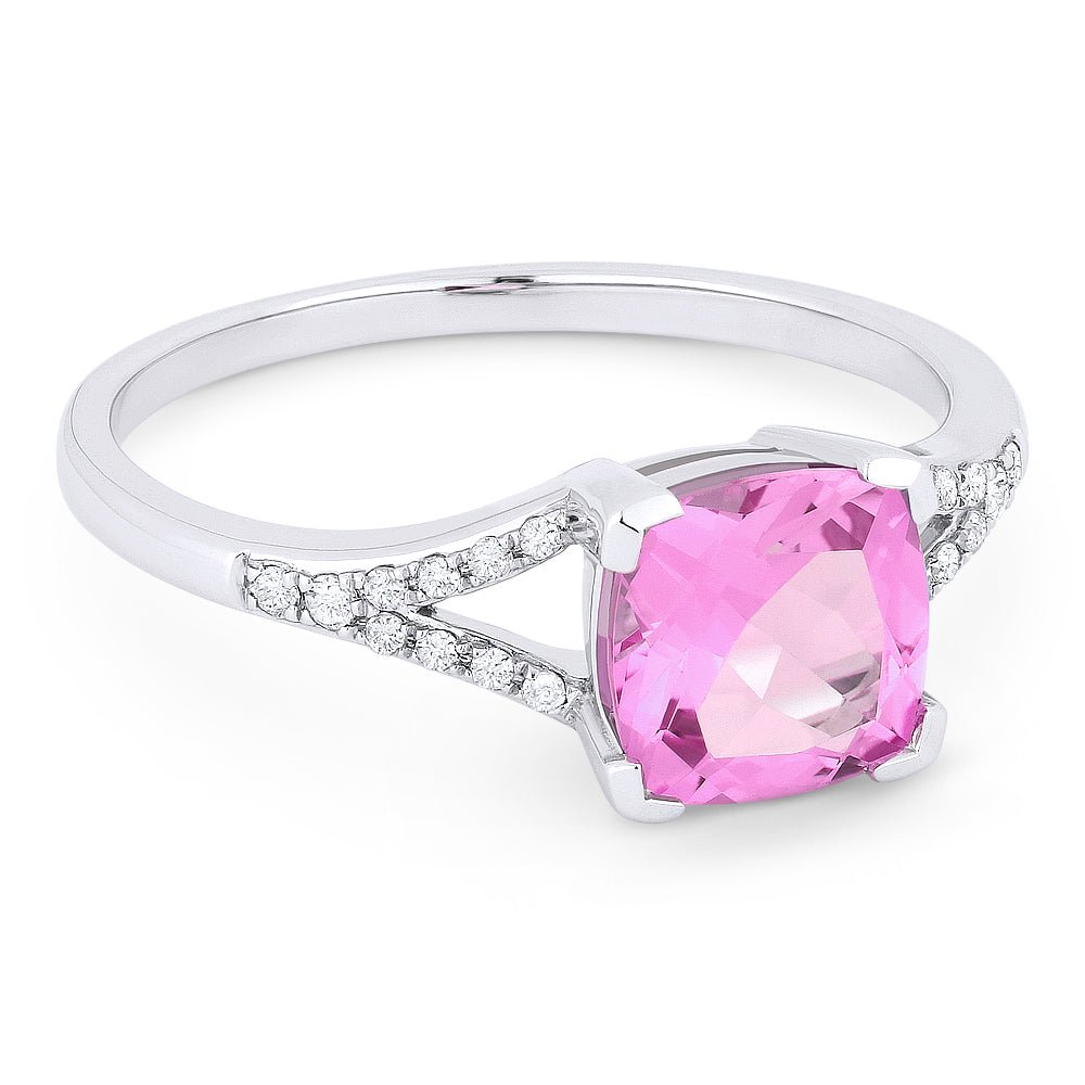 Rings - 14K White Gold,Created Pink Sapphire RING - R1142PCW - Ask Me Wear