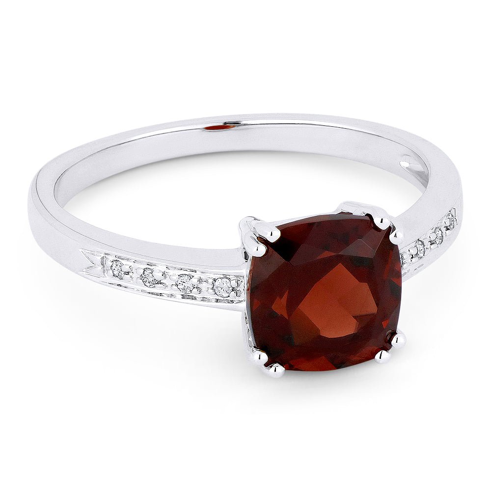 Rings - 14K White Gold,Garnet RING - R1108GAW - Ask Me Wear