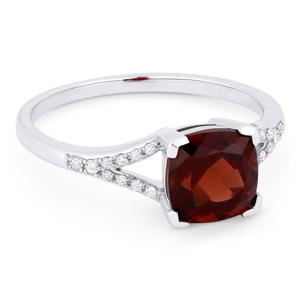 Rings - 14K White Gold,Garnet RING - R1142GAW - Ask Me Wear