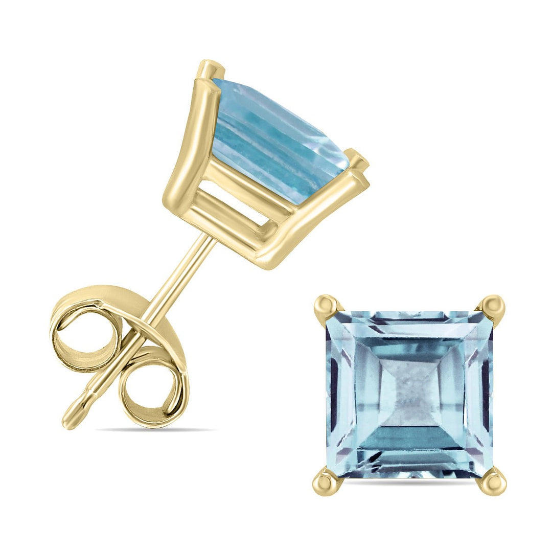 Jewelry - 14K Yellow Gold 5Mm Square Aquamarine Earrings - GER59033AQ - Ask Me Wear