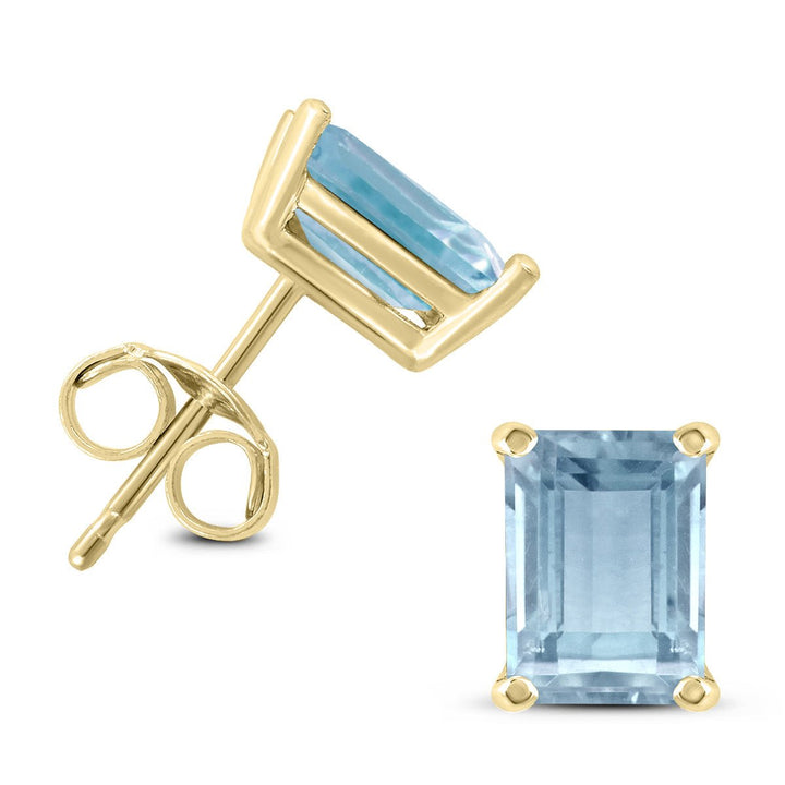 Jewelry - 14K Yellow Gold 6X4Mm Emerald Shaped Aquamarine Earrings - GER59058AQ - Ask Me Wear