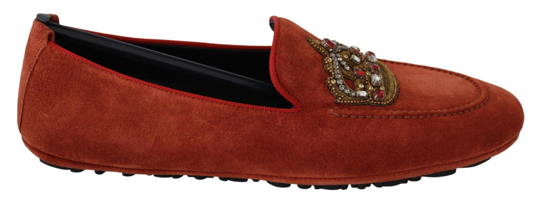 Dolce & Gabbana Orange Leather Crystal Crown Loafers Shoes by Dolce & Gabbana outlet now on sale