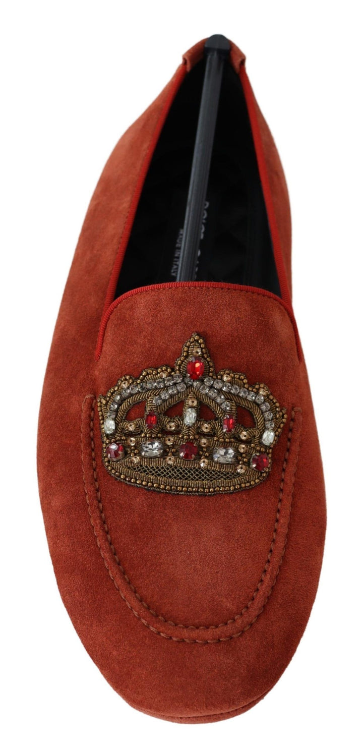 Dolce & Gabbana Orange Leather Crystal Crown Loafers Shoes by Dolce & Gabbana outlet now on sale