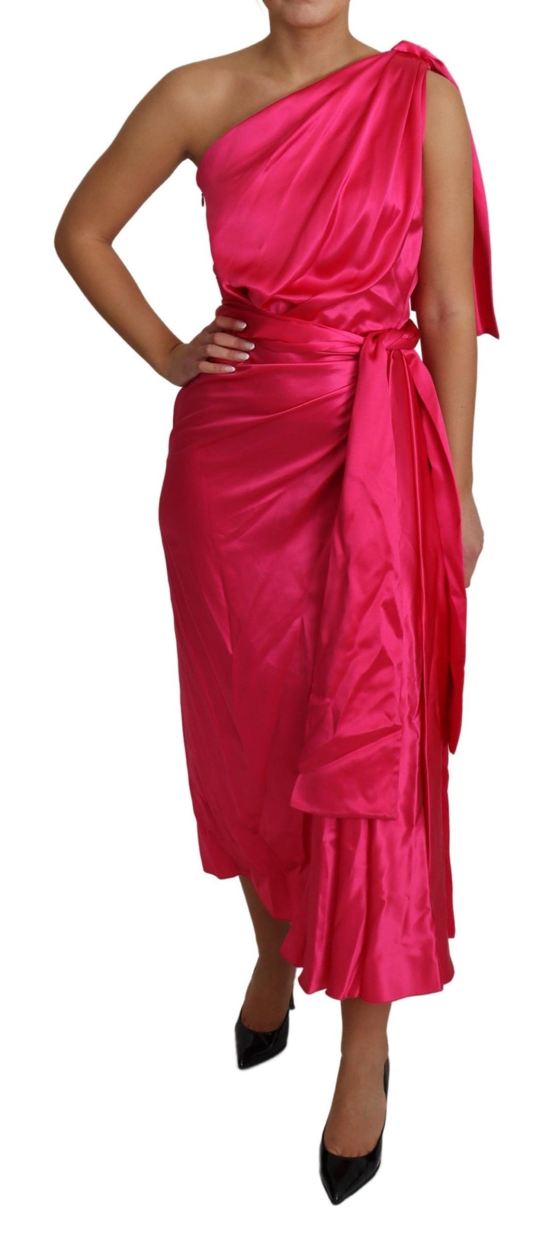 Dolce & Gabbana Elegant Fuchsia Silk One-Shoulder Wrap Dress