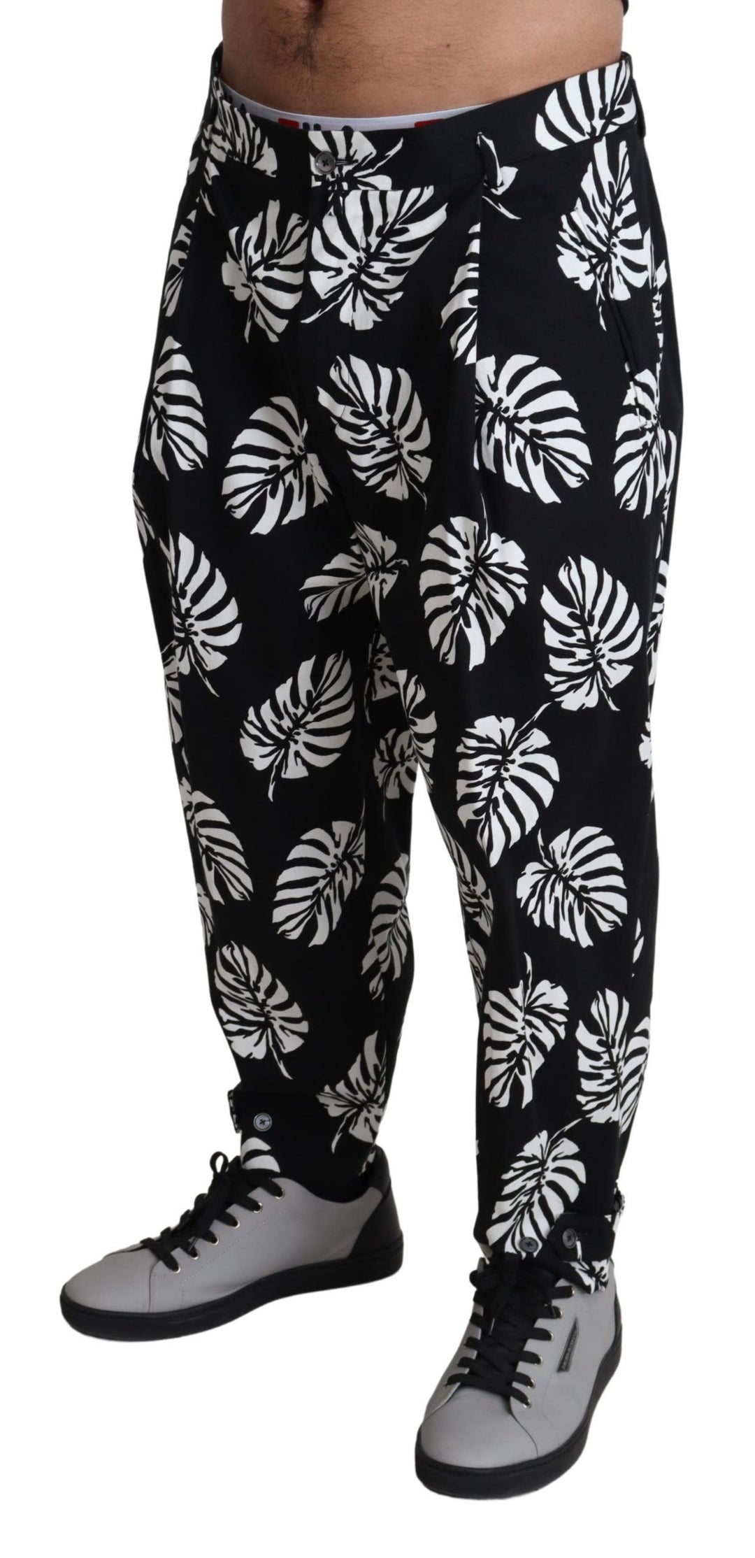 Dolce &amp; Gabbana Sample Sale Dolce &amp; Gabbana Black Leaf Cotton Stretch Trouser Pants Pants - | Designer outlet
