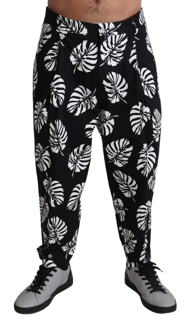 Dolce &amp; Gabbana Sample Sale Dolce &amp; Gabbana Black Leaf Cotton Stretch Trouser Pants Pants - | Designer outlet