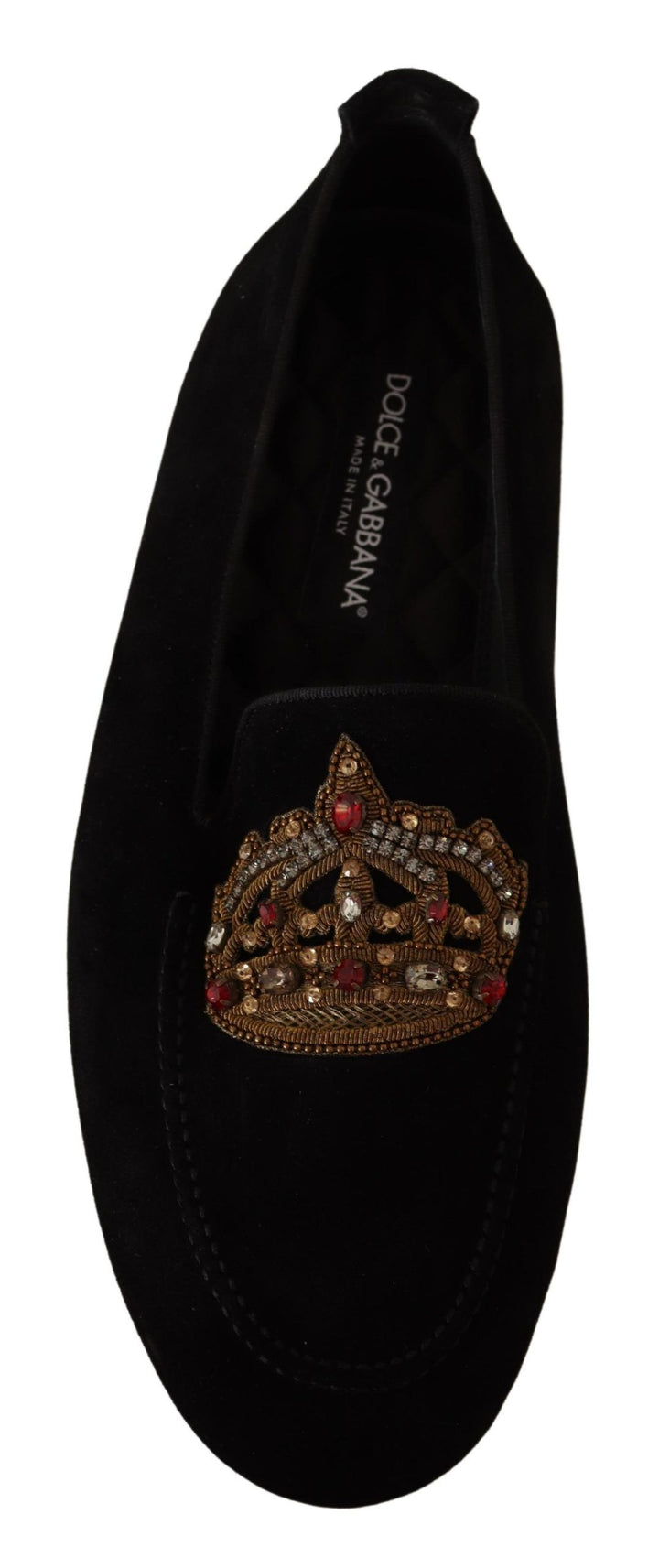 Dolce & Gabbana Black Leather Crystal Gold Crown Loafers Shoes by Dolce & Gabbana outlet now on sale
