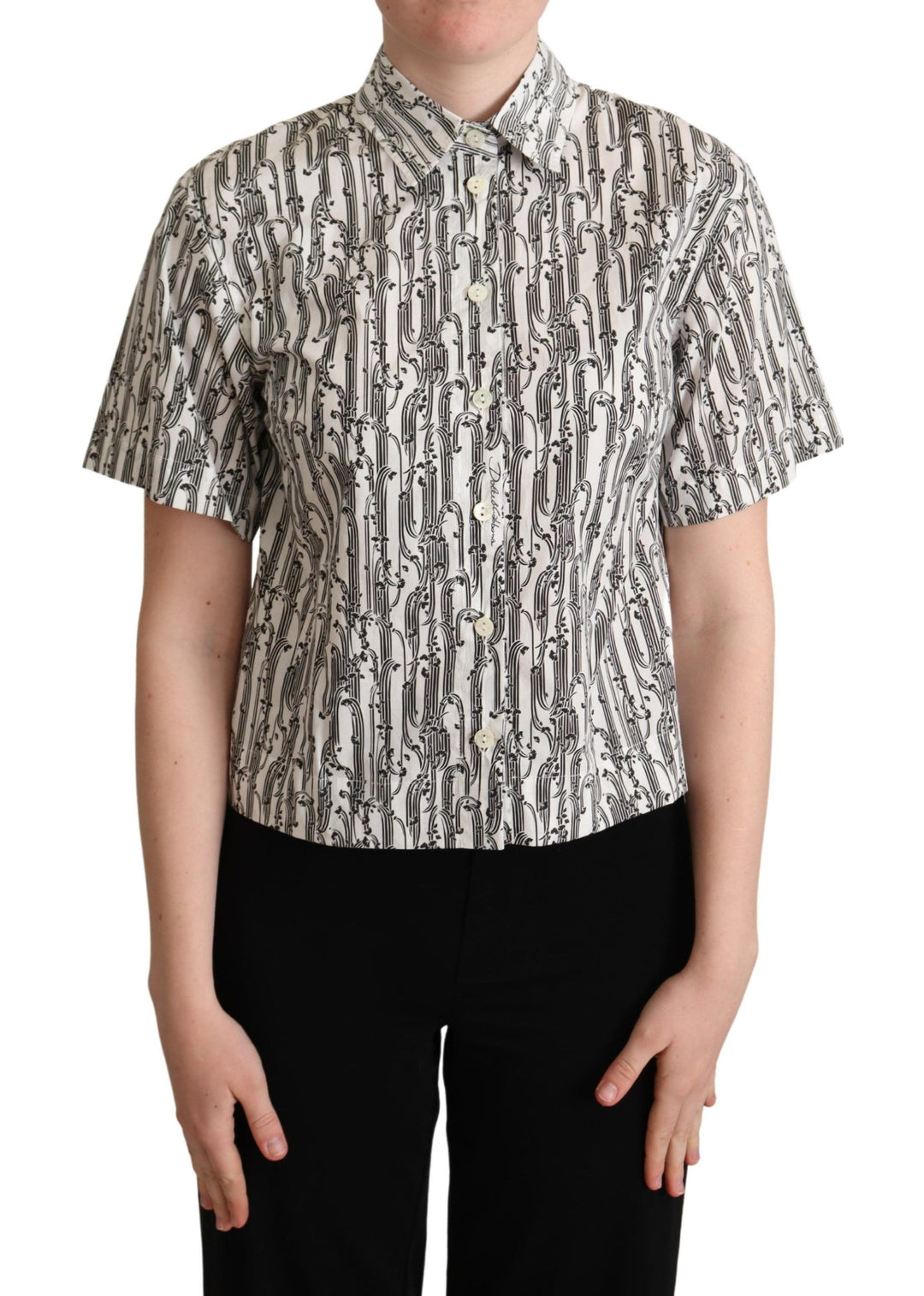 Dolce & Gabbana White Floral Collared Blouse Shirt
