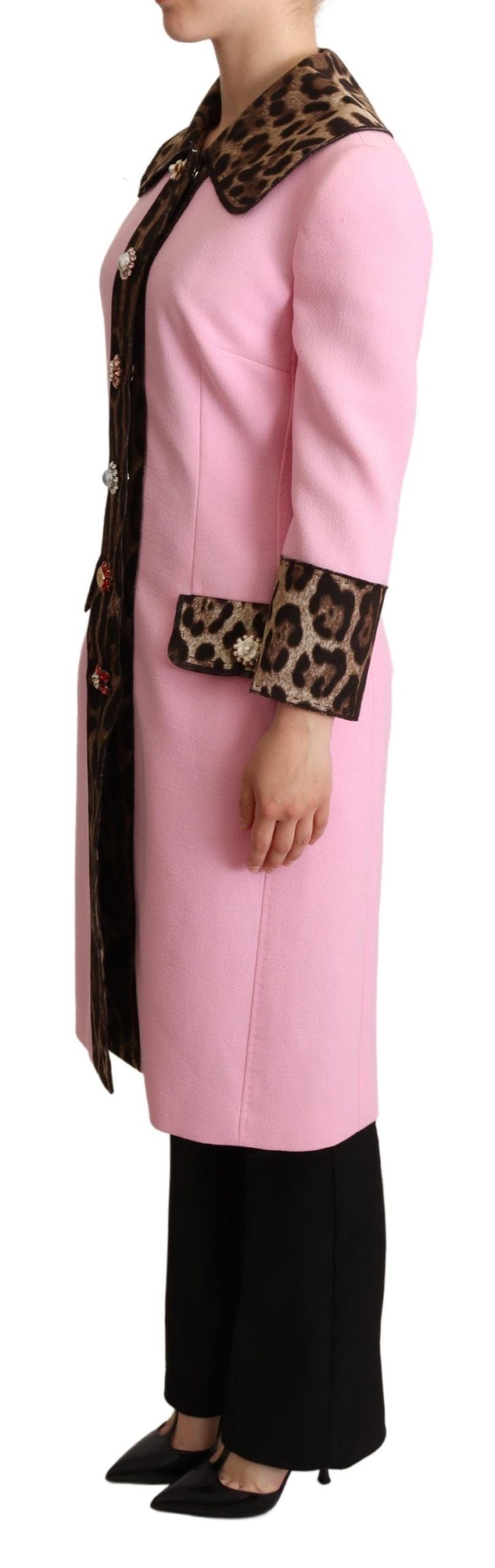 Dolce & Gabbana - Dolce & Gabbana Chic Pink Leopard Trench with Crystal Buttons - JKT2973 - 38 - Ask Me Wear