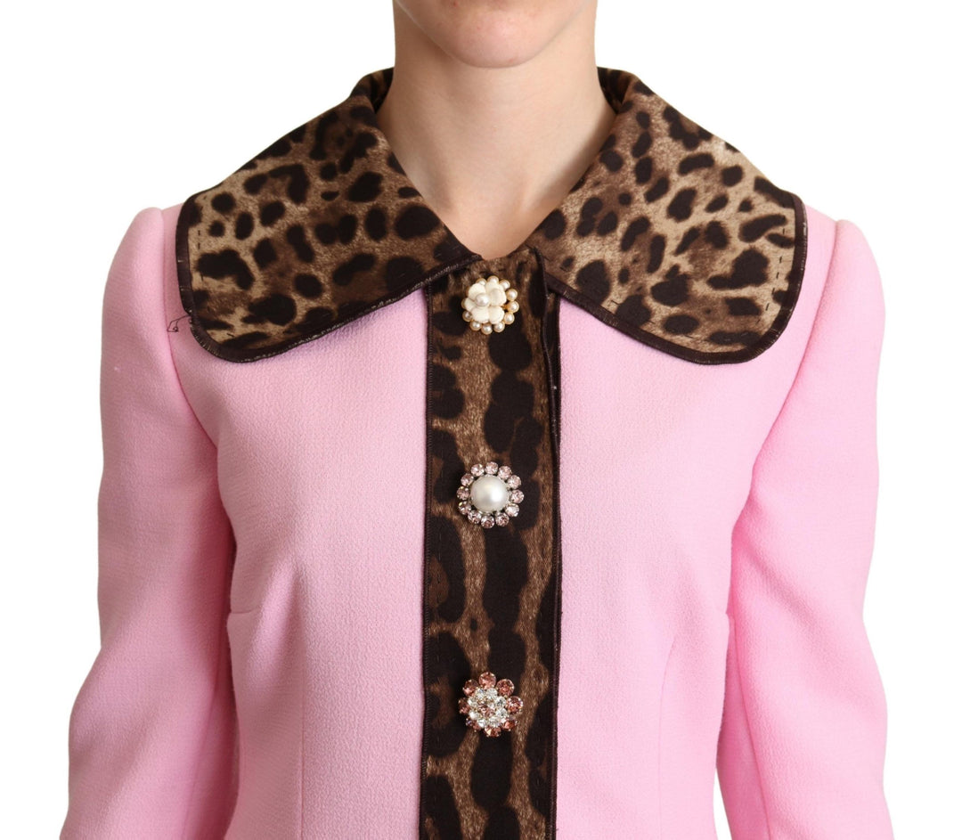 Dolce & Gabbana - Dolce & Gabbana Chic Pink Leopard Trench with Crystal Buttons - JKT2973 - 38 - Ask Me Wear