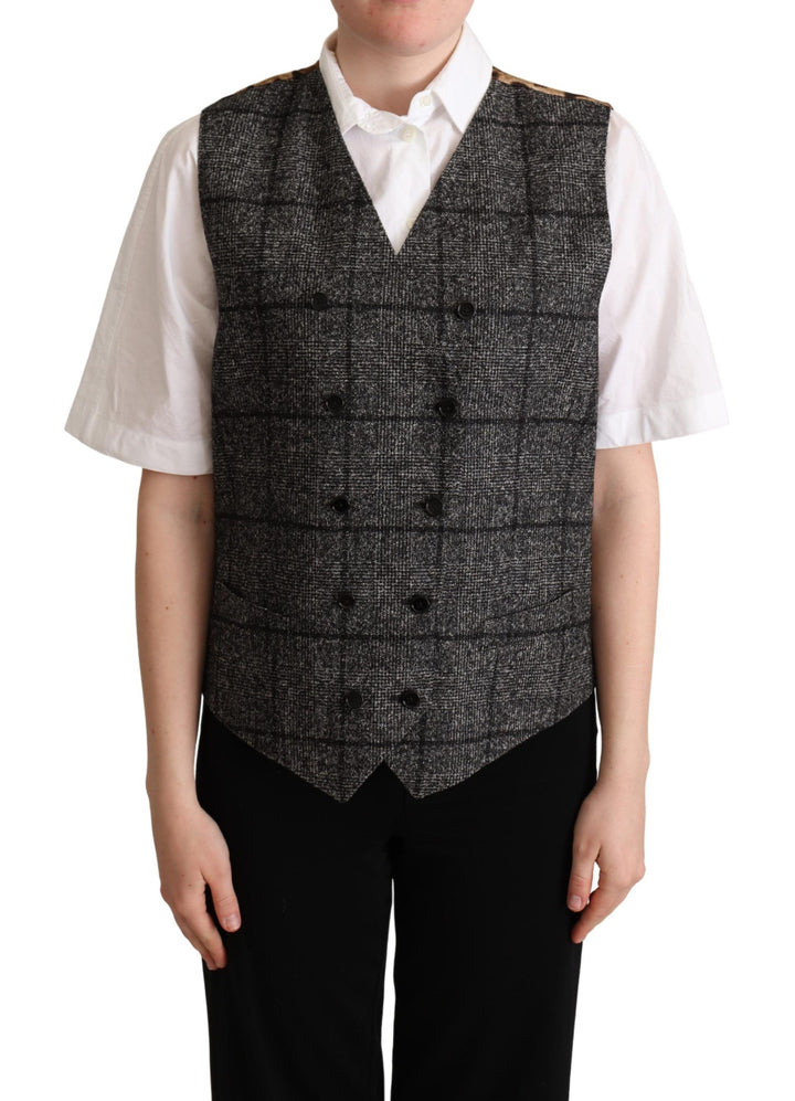 Dolce &amp; Gabbana Gray Wool Leopard Print Waistcoat Vest by Dolce &amp; Gabbana outlet now on sale