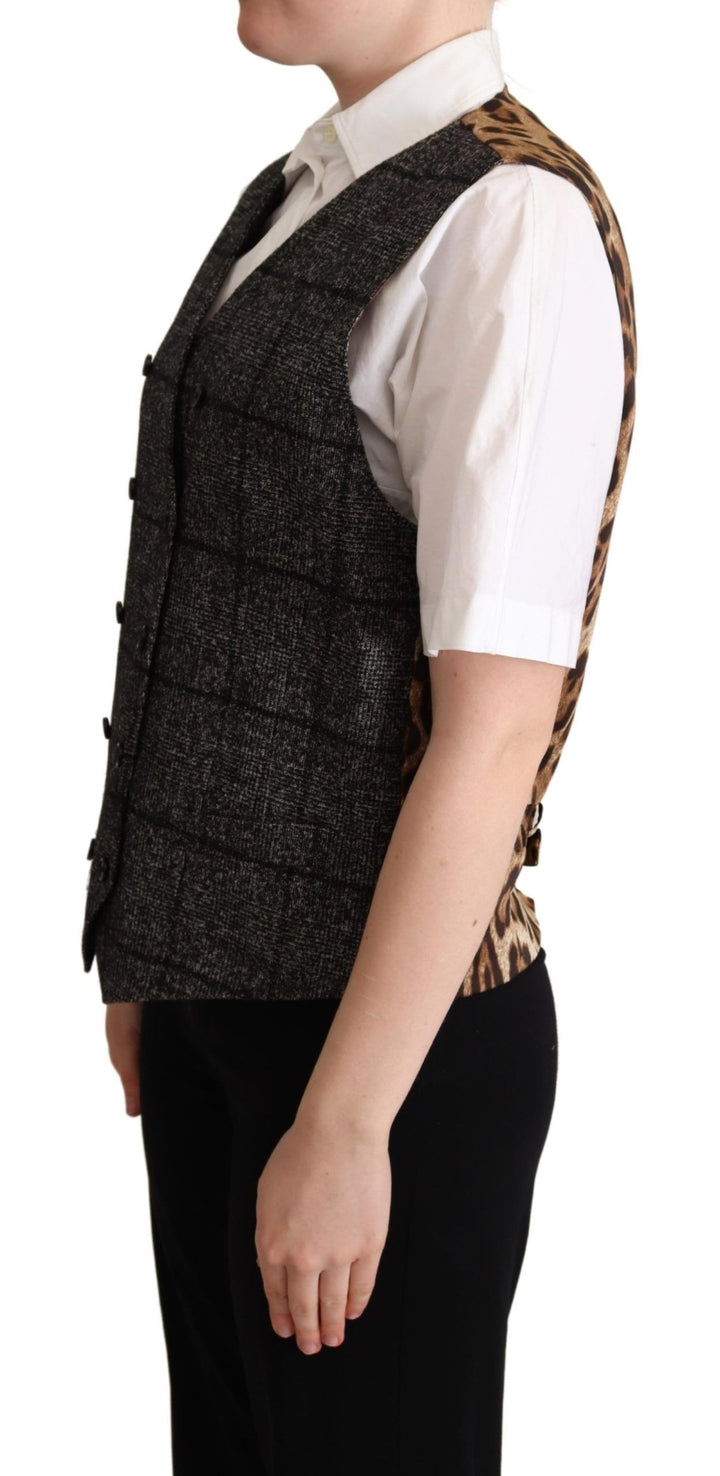 Dolce &amp; Gabbana Gray Wool Leopard Print Waistcoat Vest by Dolce &amp; Gabbana outlet now on sale