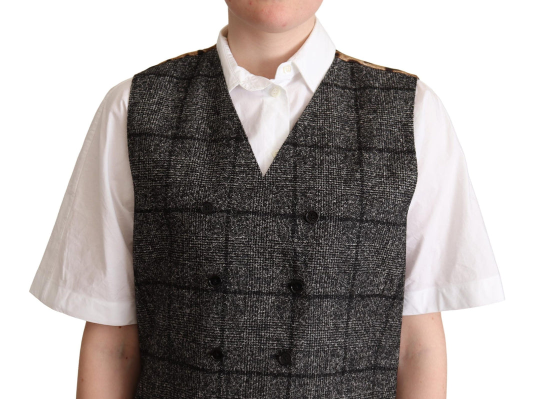 Dolce &amp; Gabbana Gray Wool Leopard Print Waistcoat Vest by Dolce &amp; Gabbana outlet now on sale