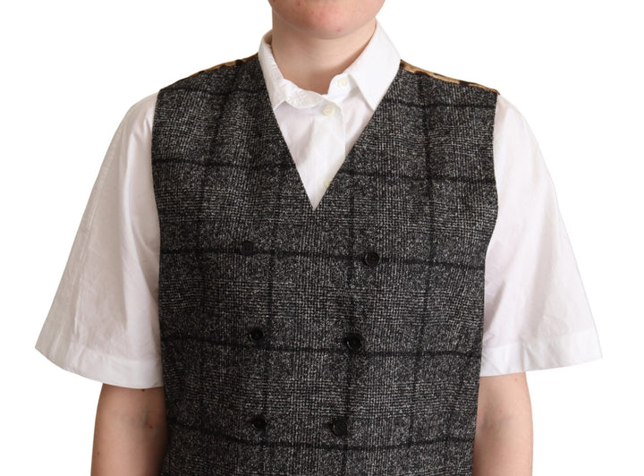 Dolce &amp; Gabbana Gray Wool Leopard Print Waistcoat Vest by Dolce &amp; Gabbana outlet now on sale
