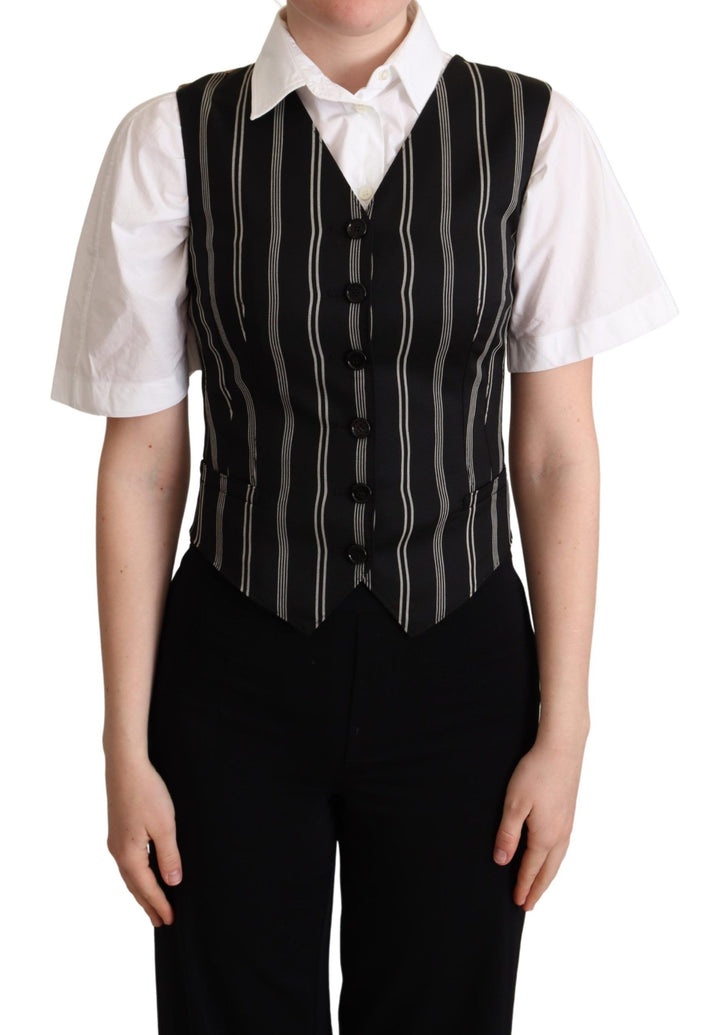 Dolce &amp; Gabbana Black Striped Leopard Print Waistcoat Vest by Dolce &amp; Gabbana outlet now on sale