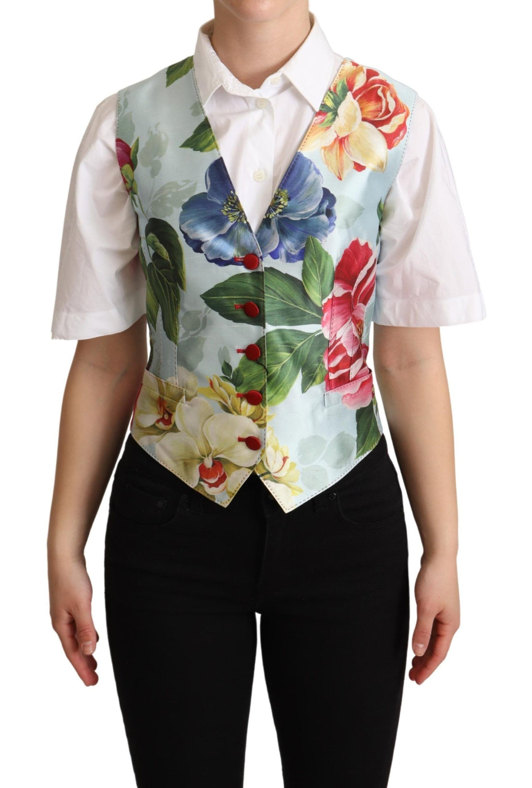 Dolce &amp; Gabbana Mint Green Floral Silk Waistcoat Vest by Dolce &amp; Gabbana outlet now on sale