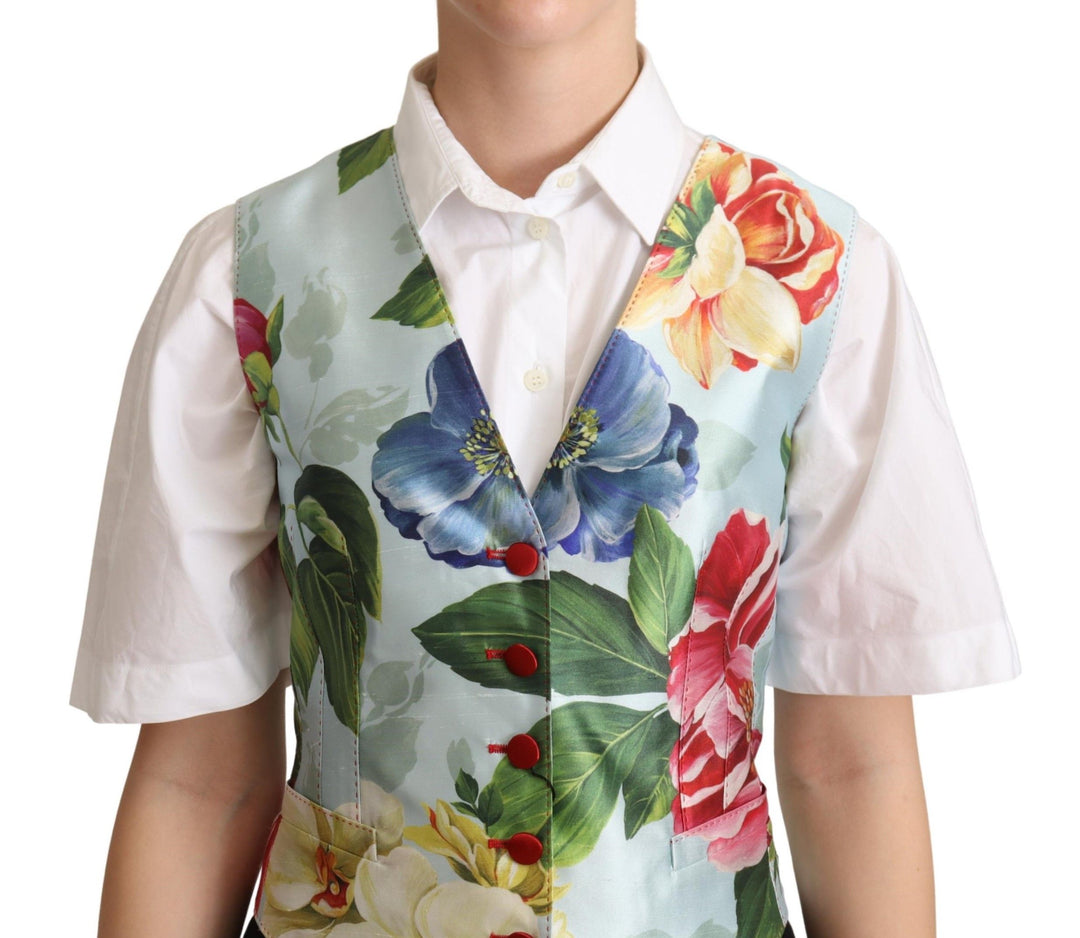 Dolce &amp; Gabbana Mint Green Floral Silk Waistcoat Vest by Dolce &amp; Gabbana outlet now on sale