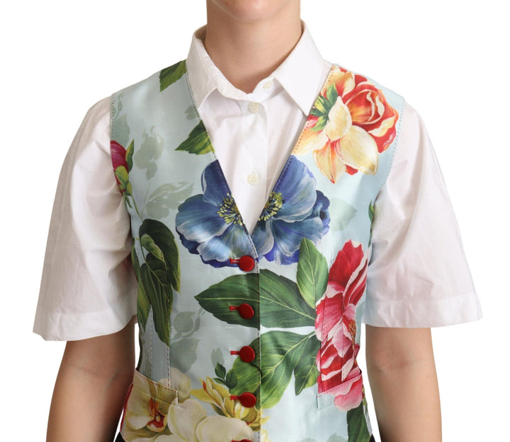 Dolce &amp; Gabbana Mint Green Floral Silk Waistcoat Vest by Dolce &amp; Gabbana outlet now on sale