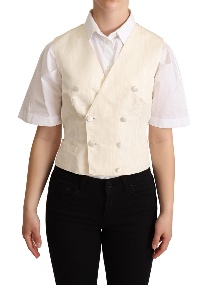 Dolce & Gabbana Beige Silk Sleeveless Waistcoat Vest by Dolce & Gabbana outlet now on sale