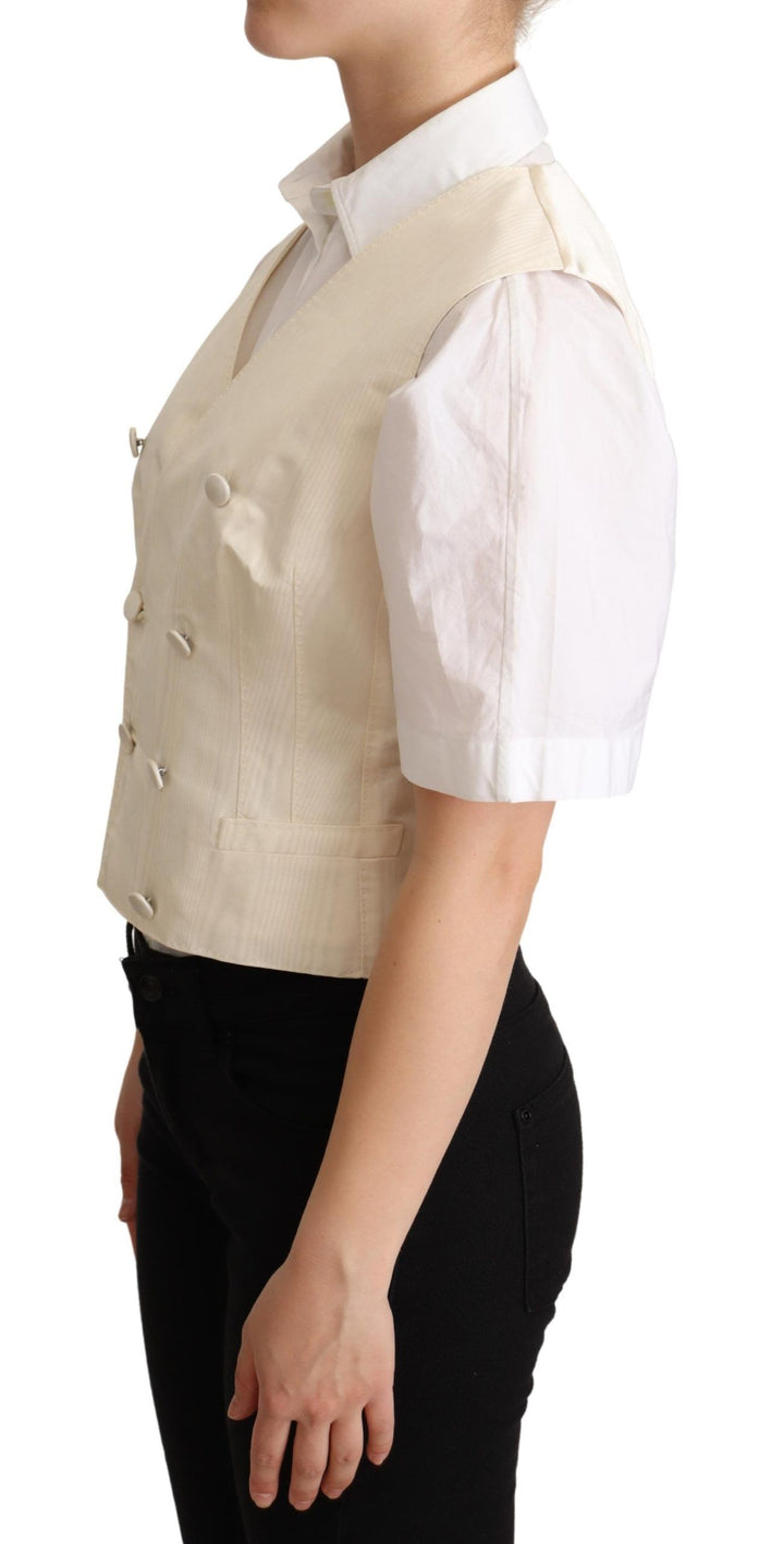 Dolce & Gabbana Beige Silk Sleeveless Waistcoat Vest by Dolce & Gabbana outlet now on sale