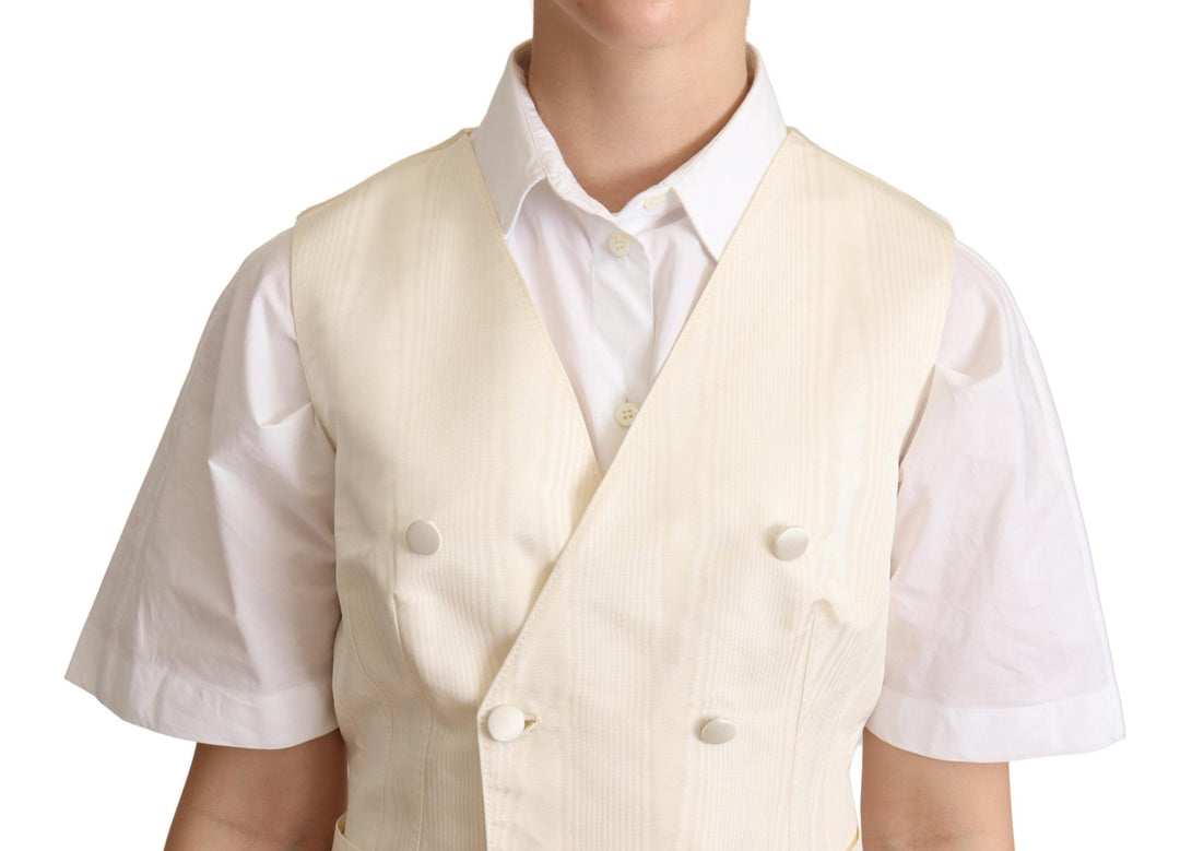Dolce & Gabbana Beige Silk Sleeveless Waistcoat Vest by Dolce & Gabbana outlet now on sale