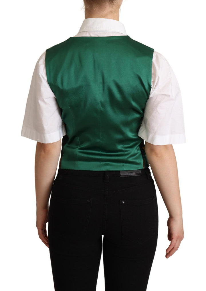 Dolce &amp; Gabbana Sample Sale Dolce &amp; Gabbana Green Jacquard Leaf Gold Waistcoat Vest - | Designer outlet