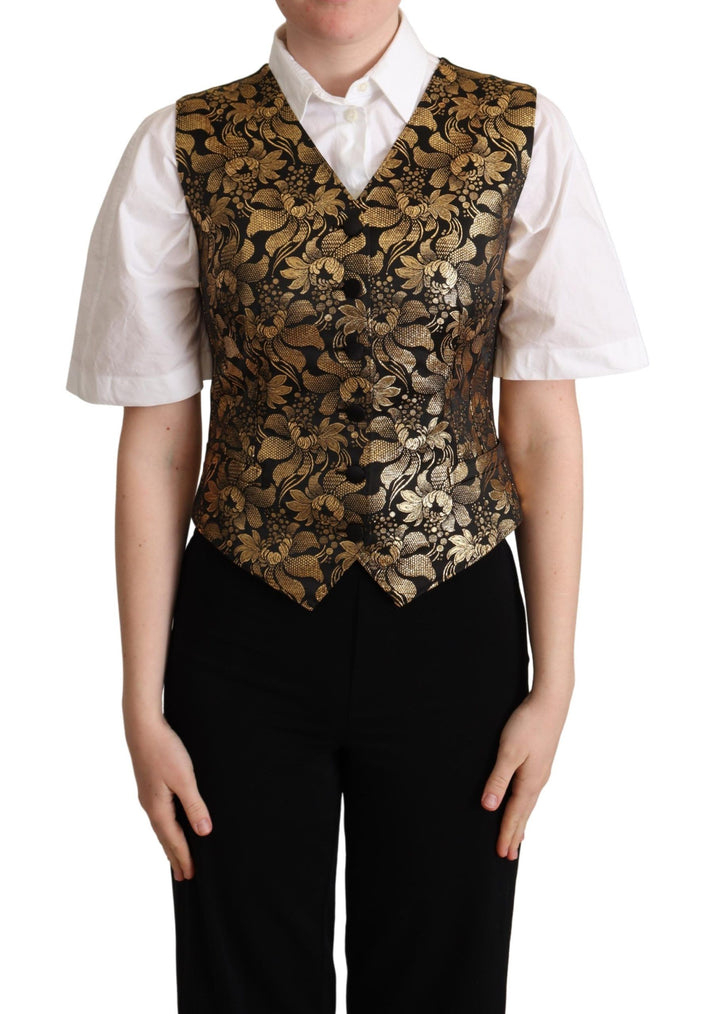 Dolce &amp; Gabbana Sample Sale Dolce &amp; Gabbana Black Gold Jacquard Silk Waistcoat Vest - | Designer outlet