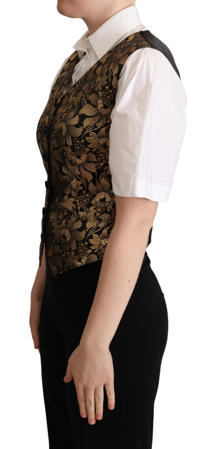 Dolce &amp; Gabbana Sample Sale Dolce &amp; Gabbana Black Gold Jacquard Silk Waistcoat Vest - | Designer outlet