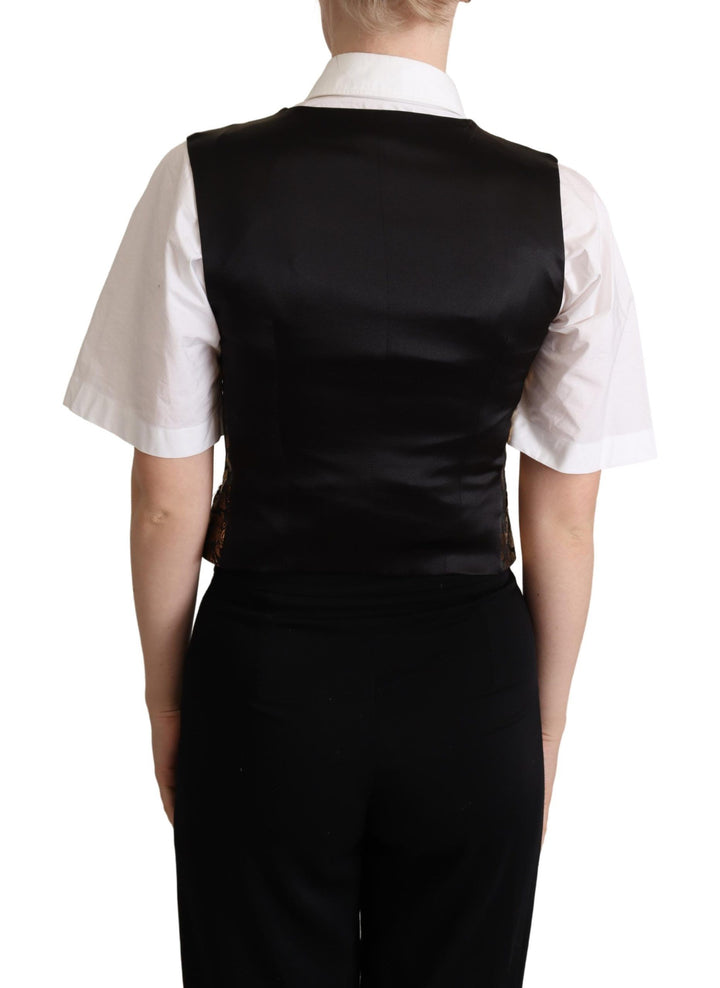 Dolce &amp; Gabbana Sample Sale Dolce &amp; Gabbana Black Gold Jacquard Silk Waistcoat Vest - | Designer outlet