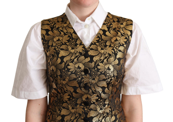Dolce &amp; Gabbana Sample Sale Dolce &amp; Gabbana Black Gold Jacquard Silk Waistcoat Vest - | Designer outlet