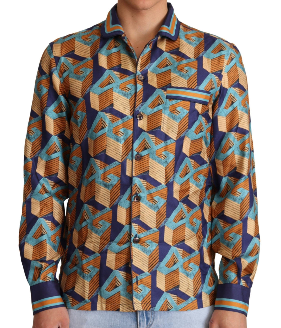 d&g dress shirt Dolce & Gabbana Silk Men Shirt With Dg Openwork