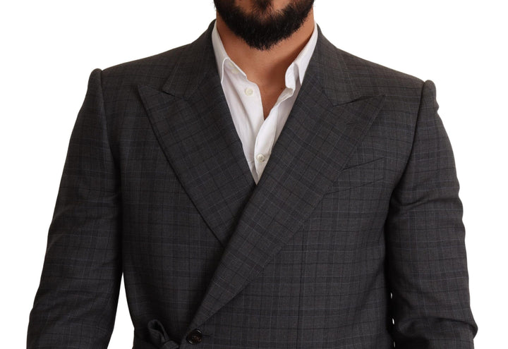 Dolce & Gabbana Chic Gray Check Martini Slim Fit Double-Breasted Blazer