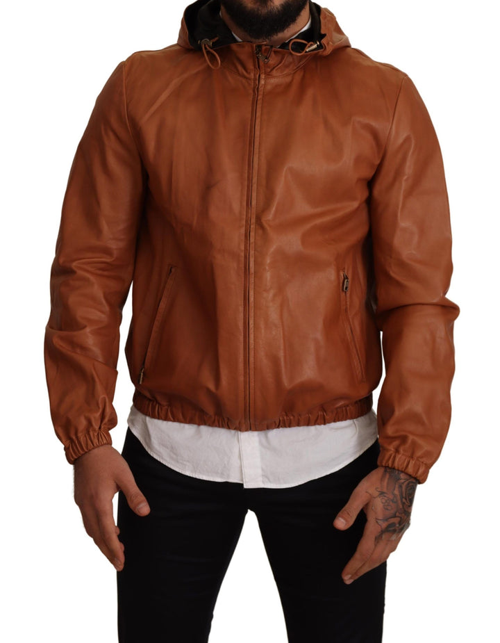 Dolce & Gabbana - Dolce & Gabbana Elegant Brown Leather Bomber Jacket - JKT2871 - 48 - Ask Me Wear