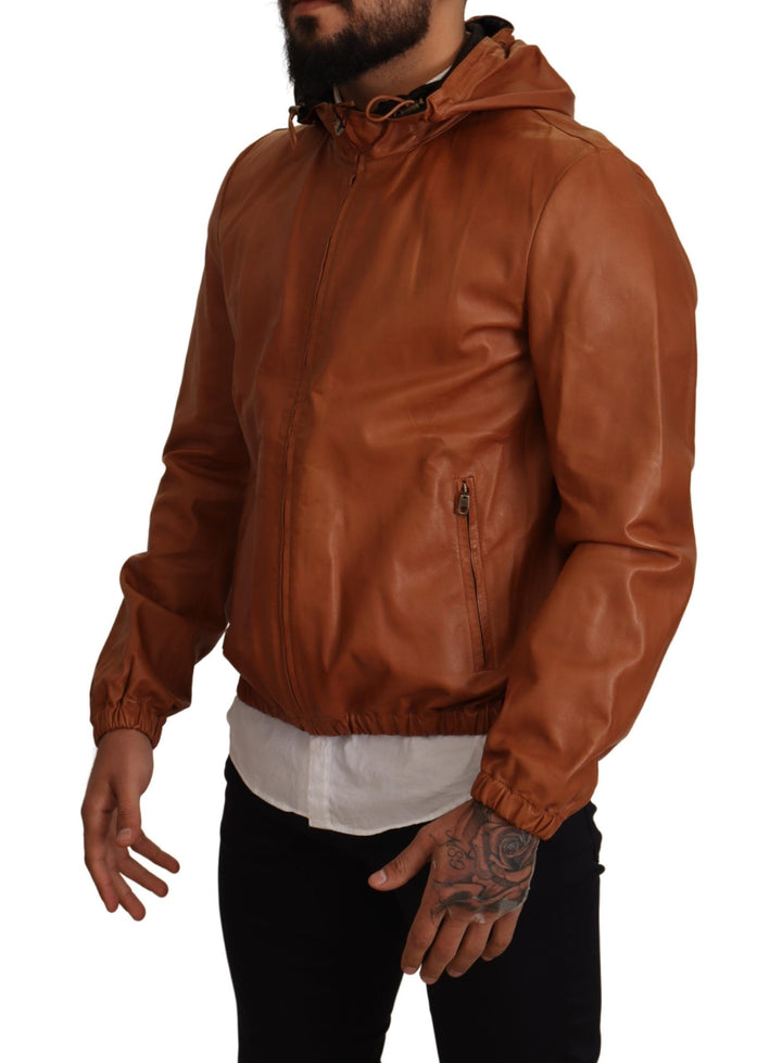 Dolce & Gabbana - Dolce & Gabbana Elegant Brown Leather Bomber Jacket - JKT2871 - 48 - Ask Me Wear