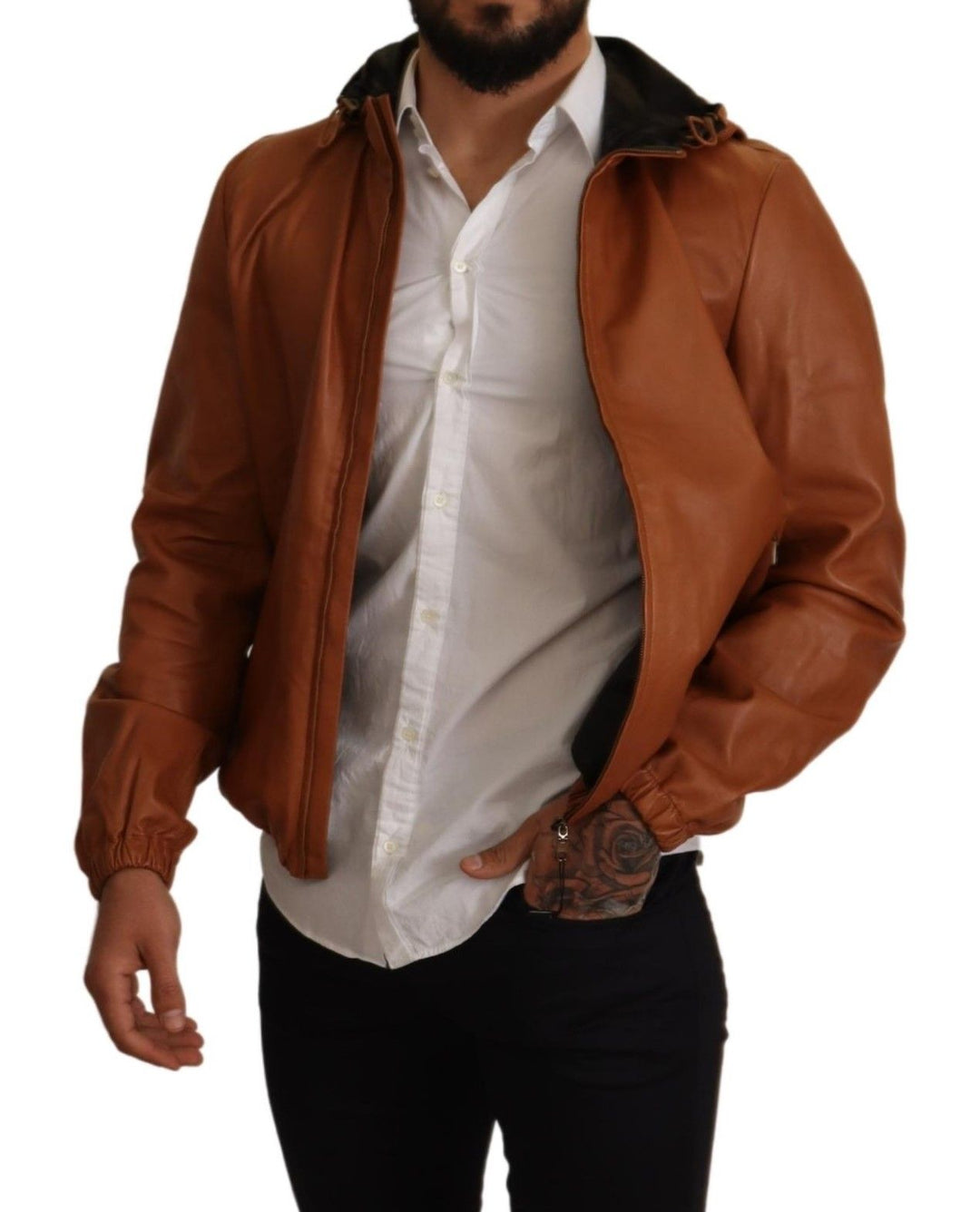 Dolce & Gabbana - Dolce & Gabbana Elegant Brown Leather Bomber Jacket - JKT2871 - 48 - Ask Me Wear