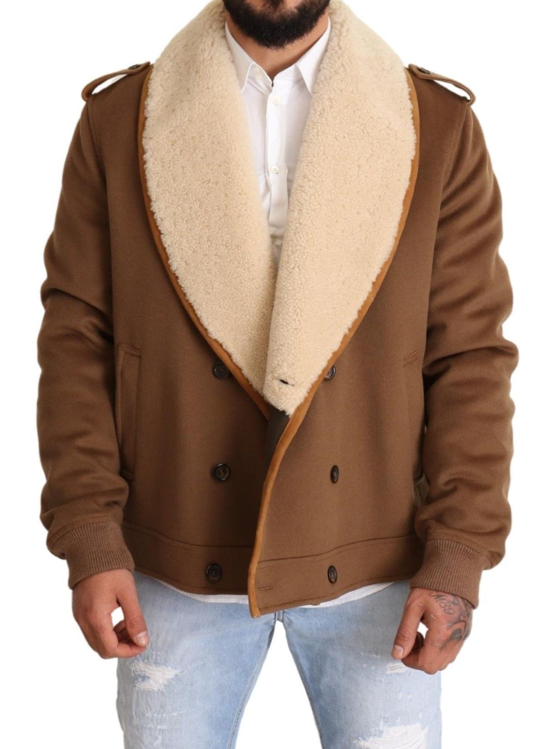 Dolce & Gabbana - Dolce & Gabbana Elegant Double Breasted Shearling Jacket - JKT2910 - 54 - Ask Me Wear