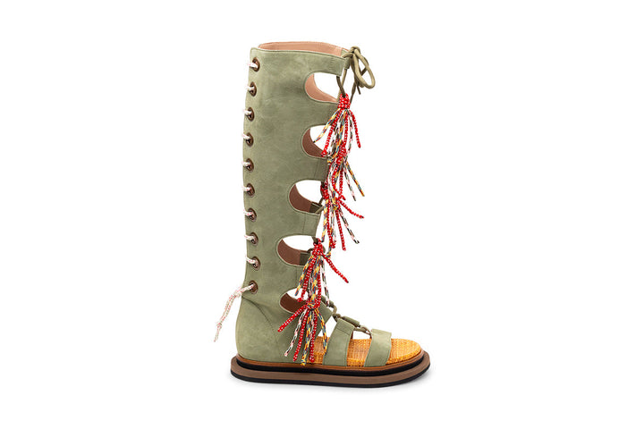 Hogan Lace-Up Tassel Boots in GREEN