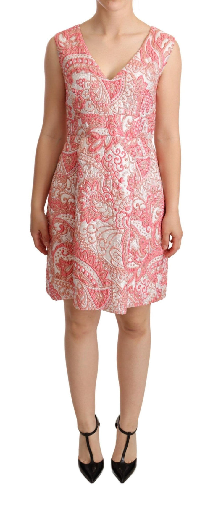 Dolce & Gabbana Elegant Pink Jacquard Floral Sheath Dress