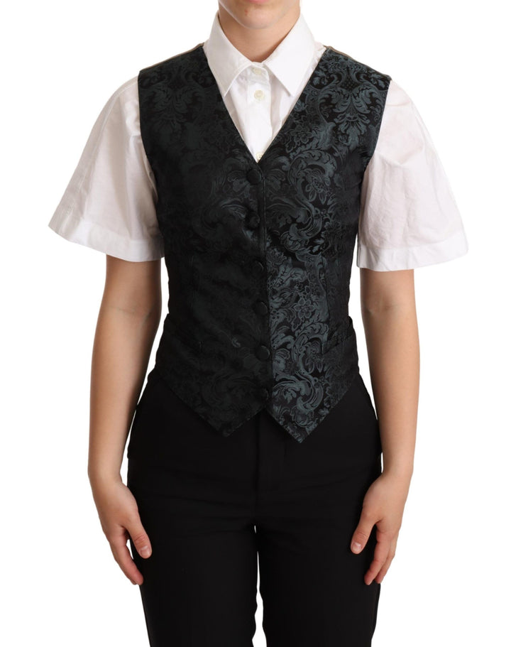 Dolce &amp; Gabbana Sample Sale Dolce &amp; Gabbana Black Jacquard Floral Waistcoat Vest Green - | Designer outlet