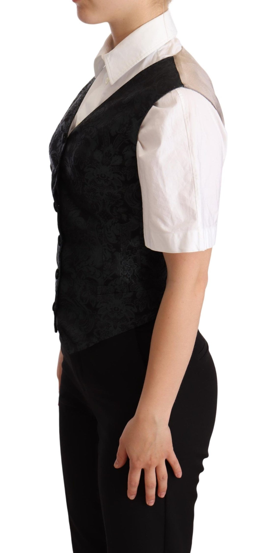 Dolce &amp; Gabbana Sample Sale Dolce &amp; Gabbana Black Jacquard Floral Waistcoat Vest Green - | Designer outlet
