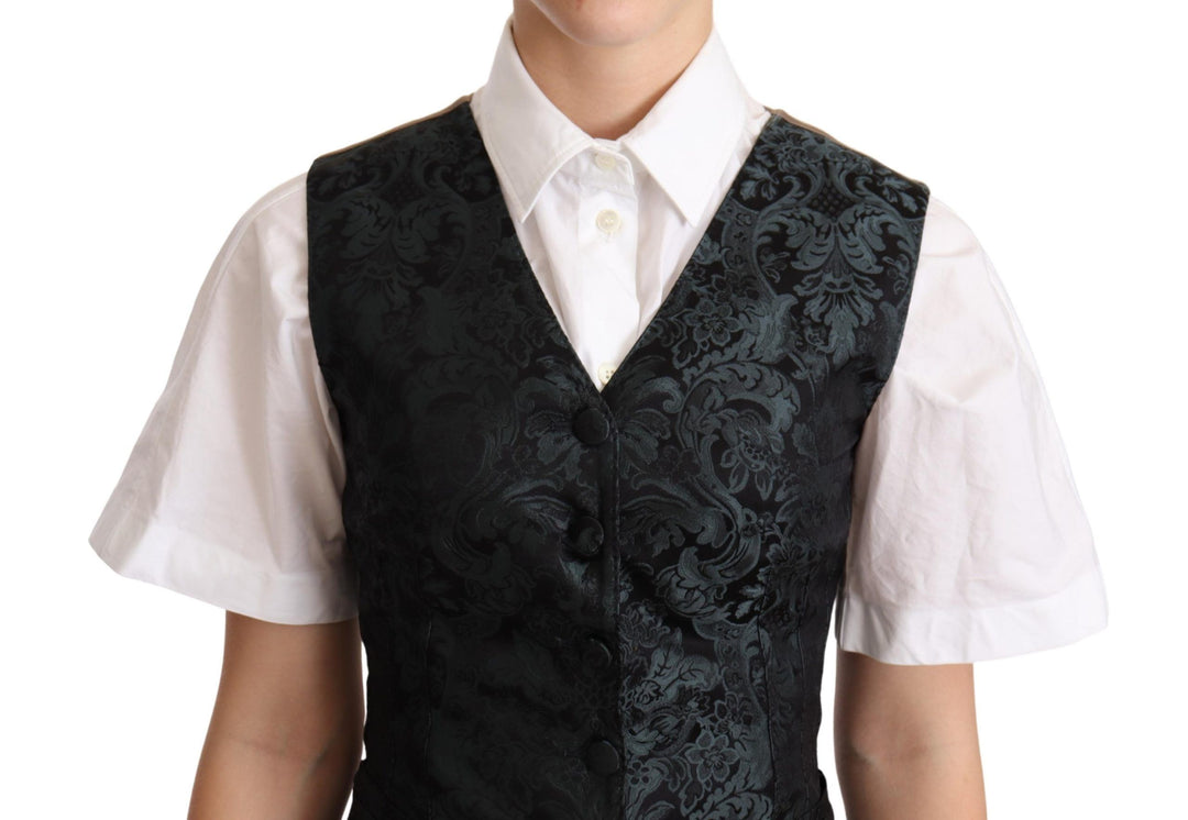 Dolce &amp; Gabbana Sample Sale Dolce &amp; Gabbana Black Jacquard Floral Waistcoat Vest Green - | Designer outlet