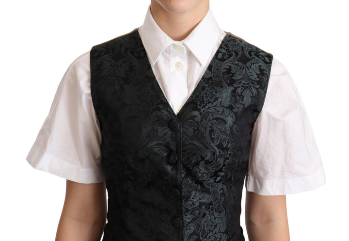 Dolce &amp; Gabbana Sample Sale Dolce &amp; Gabbana Black Jacquard Floral Waistcoat Vest Green - | Designer outlet