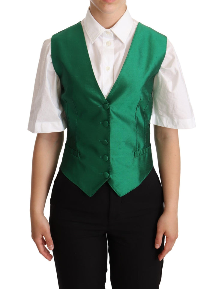 Dolce &amp; Gabbana Sample Sale Dolce &amp; Gabbana Green Silk Satin Sleeveless Waistcoat Vest - | Designer outlet