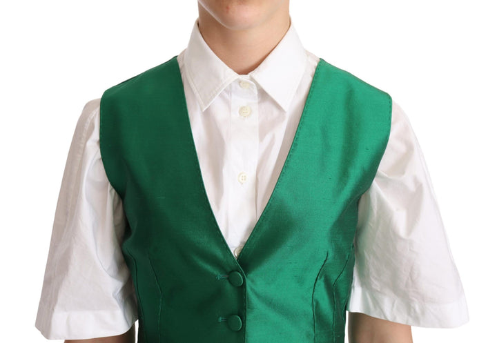 Dolce &amp; Gabbana Sample Sale Dolce &amp; Gabbana Green Silk Satin Sleeveless Waistcoat Vest - | Designer outlet
