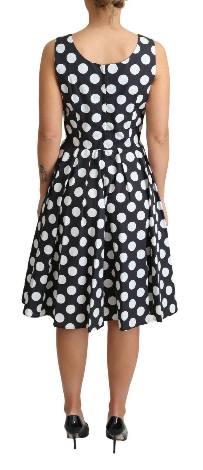 Dolce & Gabbana Black Polka Dotted Cotton A-Line Dress Dolce & Gabbana Black Polka Dotted Cotton A-Line Dress