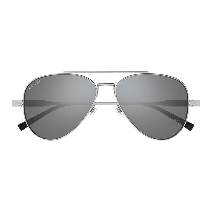 Gucci Aviator Full Rim, with a Silver frame and Silver Mirror lens.
