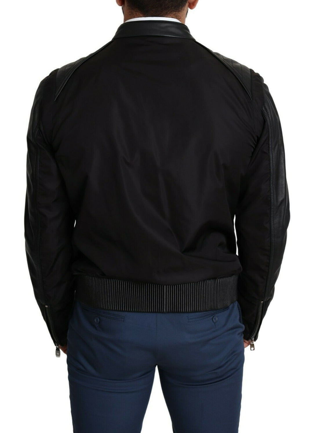 Dolce & Gabbana - Dolce & Gabbana Elegant Black Bomber with Leather Accents - JKT2759 - 48 - Ask Me Wear