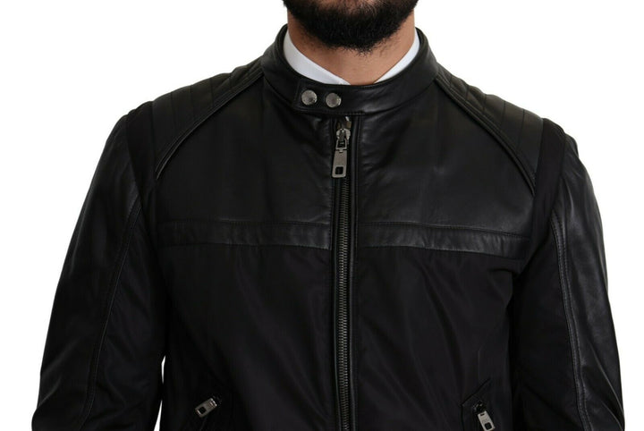 Dolce & Gabbana - Dolce & Gabbana Elegant Black Bomber with Leather Accents - JKT2759 - 48 - Ask Me Wear